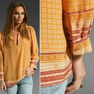 Joie 100% Silk Orange Army Scarf Print blouse perfect for fall 🍁